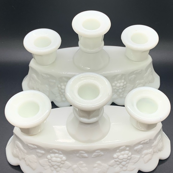 WESTMORELAND vintage white Paneled Grape Milk Glass Candleholders - Picture 3 of 9